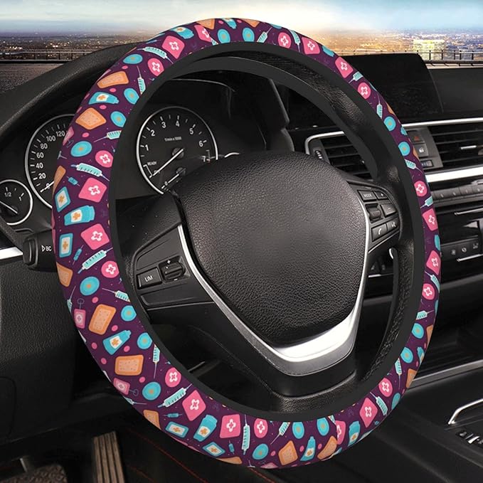 Medical Nursing Neoprene Steering Wheel Covers Women Men Car Accessories, Universal 15 Inch Fit Auto, Suvs, Truck