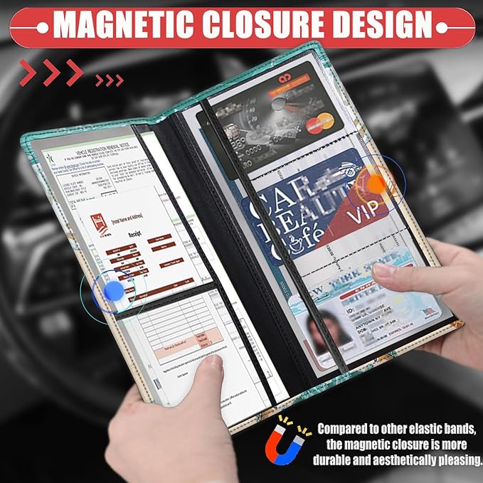 Car Registration and Insurance Card Holder for Women Men, Waterproof PU Leather Glove Box Car Organizer with Magnetic Shut, Vehicle Document Holder for Driver License,Cards, Turtles Crawl Into the Sea