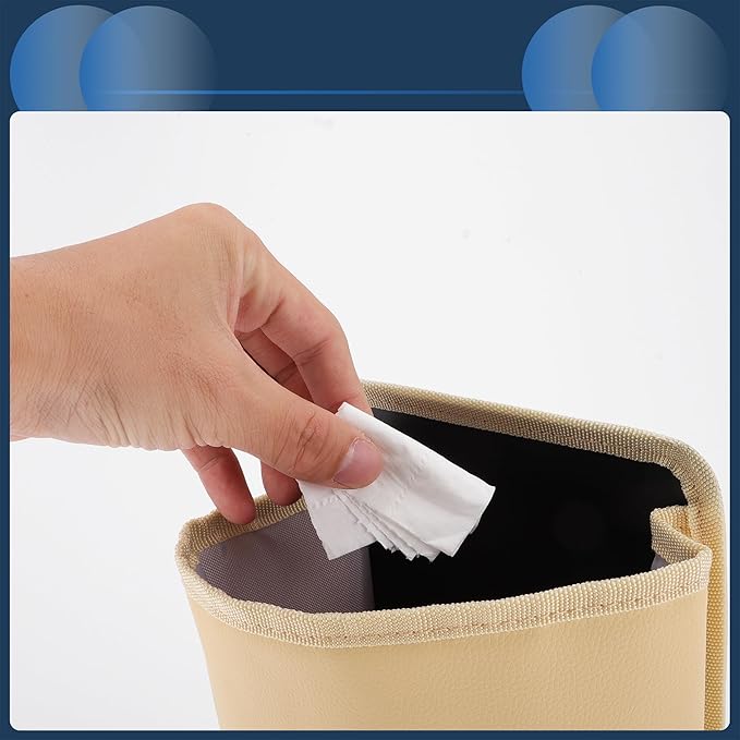 Car Trash Can Front Seats 6.7" Length 4.7" Width 9.8" Height Auto Trash Bin Faux Leather Beige Hanging