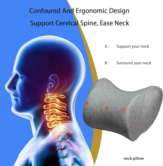 Car Neck Pillow, Car Headrest Pillow with Adjustable Strap for Neck Pain Relief 100% Memory Foam,Ergonomic Design，2 Pack