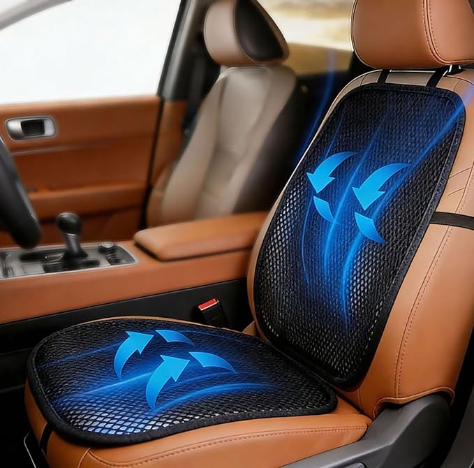 acdiac Summer Cool 3D Air Mesh Breathable Vented Car Seat Cushion Pad Set,Universal Auto Back Cooling Ventilated Seat Cover for Car SUV Truck Van Pickup (Black, 1 Pack seat pad +1 Pack Back Cushion)