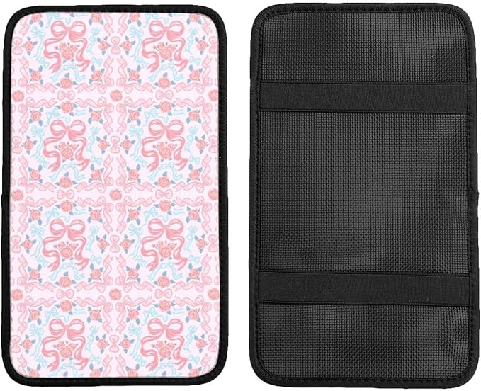Rose Pink Bows Center Console Cover Pad,Car Armrest Seat Box Cover Cushion Universal for Most Vehicle SUV Truck,Car Interior Accessories Decor,Protect from Pet Claws & Dirt