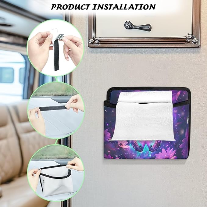 Renewold Purple Butterfly Flower Auto Front Rear Seat Storage Bag for Cell Phone Sunglasses Coin Car Side Pocket Organizer Holder Tray Pouch for Vehicle Seat Console Door Multifunction for Home Office