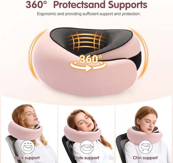 Vietora Eud Travel Neck Pillow, Memory Foam Neck Support for Airplane, Car & Office, Breathable Portable Design with Eye Mask, Earplug Holder & Carry Bag, Holiday Gift for Christmas & New Year