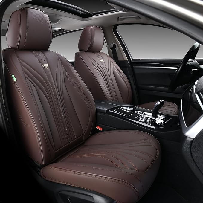 FLORICH Car Seat Covers, Dark&Brown Leather Car Seat Covers Front Seats, Premium Leatherette Car Seat Cushion for Cars, Automotive Seat Protectors Universal Fit for Most Sedans Cars SUV Trucks