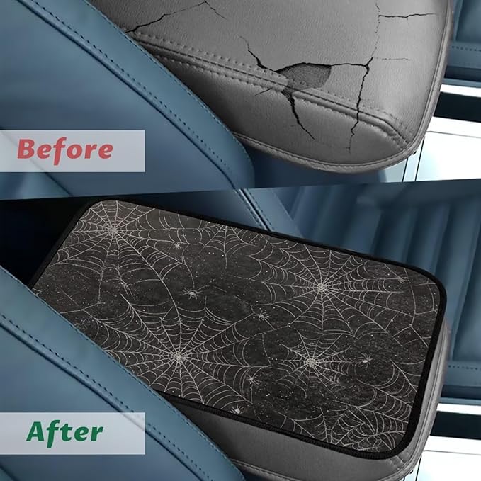 Bulopur Spider Web Center Console Cover Easy to Install Car Armrest Cushion Flannel Protector Protect from Pet Claws Thickened Universal Fit for Vehicles,Cars,Suvs,Vans,Sedans