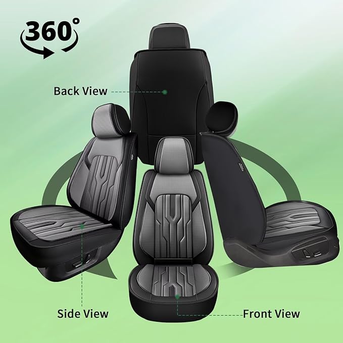 YORKENIC Fit for Volvo S80 Seat Covers Front Set 2001-2016: Breathable Leather Car Seat Covers Compatible Airbag (2 Front Set, Black & Grey)