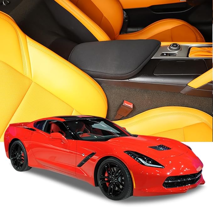 Black Cloth Center Console Cover Armrest Pad for Chevrolet Corvette C7 2014-2019 Car Armrest Cover Cushion,Car Armrest Seat Box Protector Accessories
