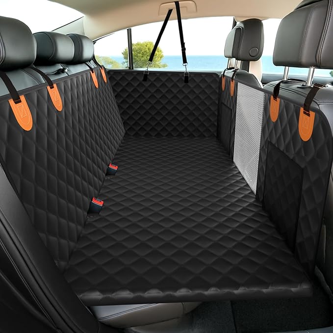 Chioratree Dog Seat Cover for Back Seat - Hard Bottom Car Seat Cover for Dogs Holds 500 lbs,Waterproof Back Seat Extender for Dogs,Scratch-Proof Anti-Slip Dog Hammock for Car SUV Small Truck, Black