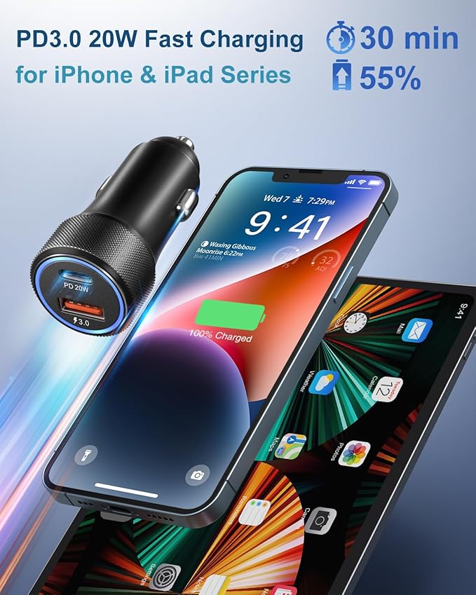 USB C Car Charger 3Pack, OKRAY 36W Fast Charging PD3.0+QC3.0 Dual Port Car Phone Charger Type C+USB A 12v Cigarette Lighter Adapter for iPhone 17 16 15 14 13 12 Pro, Samsung Galaxy S25 S24 A55 A16 A15