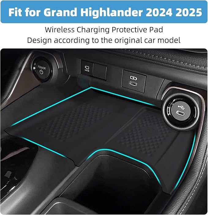 Center Console Wireless Charging Pad Fit for Toyota Grand Highlander 2024 2025 Silicone Non-Slip Wireless Charger Tray Protective Mat Interior Accessories