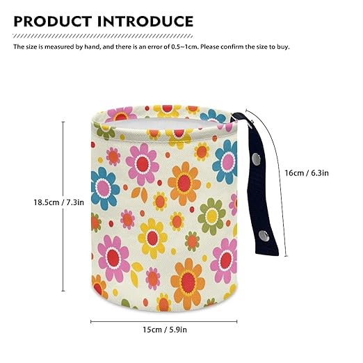 Cute Hippie Flower Mini Car Trash Bin Car Garbage Can Car Storage Bag Waterproof Multipurpose Car Organizer Car Accessories for Women Interior
