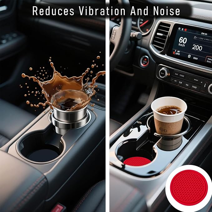 KULOLO Car Cup Holder Coaster 4 Pack - Non Slip & Shockproof,Flexible PVC Rubber Insert for Car/Truck/SUV/Van (2.75"x0.2") Universal Fit Auto Cup Holders Accessories for Women and Man (Red)