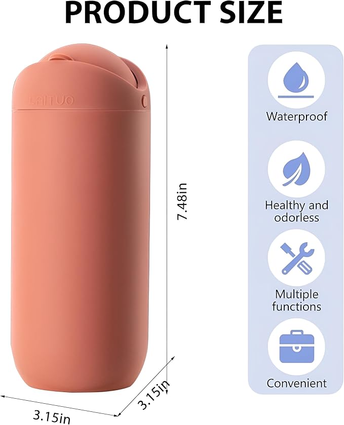 Car Trash Can with Lid, Silicone Leakproof Mini Round Vehicle Garbage Bin for Cup Holder, Portable Automotive Interior Waste Storage & Organizers Accessories, Universal Fit (Orange)