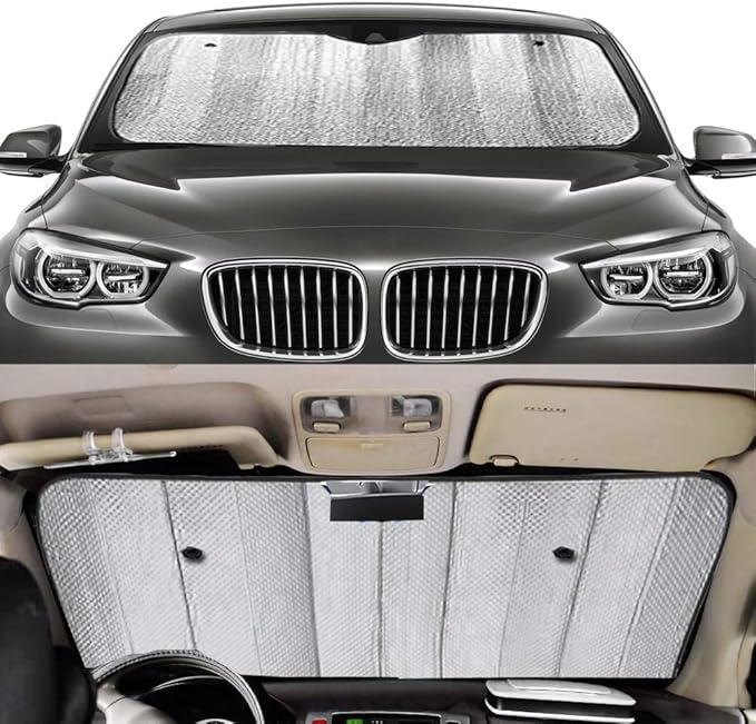 Big Ant Windshield Sun Shade,Car Window Sunshade as Bonus,Best Car Sun Shade Folded Front Window Shade Sun Visor Shield Shade Keeps Vehicle Cool-Black(55" x 27.5")