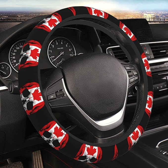 Neoprene Steering Wheel Cover Canadian Flag Skull Car Steering Wheel Cover Universal Fit for Most Cars