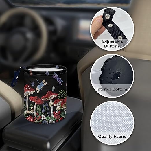 Dragonfly Mushroom Car Garbage Can Mini Car Trash Bin Truck Organizer Auto Storage Bag Waterproof Portable Accessories Road Trip for Kids