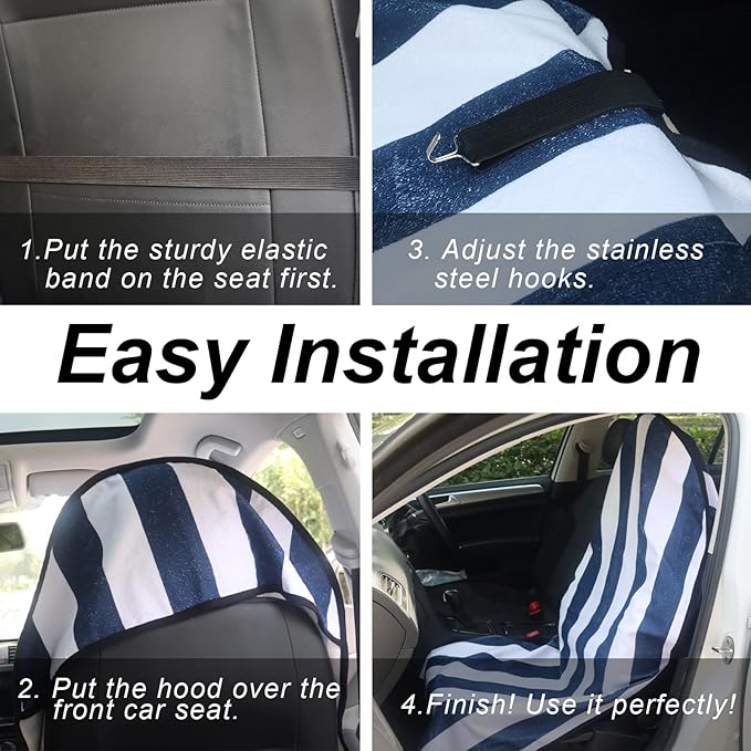 nbnhxnff Sweat Towel Car Seat Cover Protector Front Seats for Gym Workout,Running,Swimming,Beach and Hiking,Waterproof Universal Seat Cover for Car,Trucks, Van&SUV(Blue&White Stripe,1pcs Front Seat)