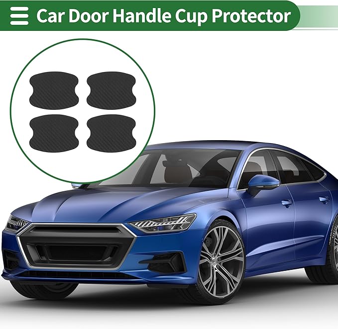 Motoforti Car Door Handle Cup Protector Door Handle Scratches Protective Films 2.67"x3.34" Anti-Scratches PVC Carbon Fiber Black 4 Pcs