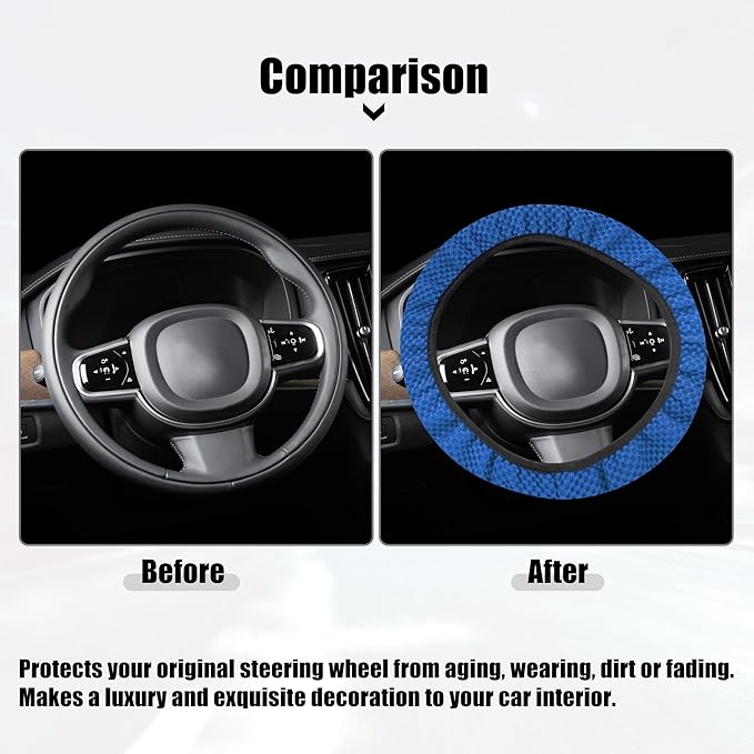 X AUTOHAUX Steering Wheel Cover Universal Elastic Stretch Antislip Breathable Microfiber Ice Silk Interior Trim Wheel Protector for Car Truck SUV Blue