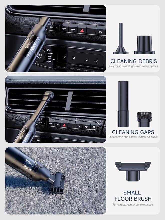 Car Vacuum Portable Cordless, 20000pa 4-in-1mini Handheld Vacuum Cleaner up to 70 Mins Runtime, 3 Suction Modes & USB-C Fast Charge Wet/Dry Hand Held Cleaner Power for Car Home Pet Food Keyboards