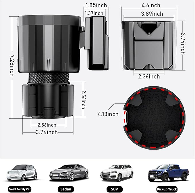 Car Cup Holder Expander Adapter, Adjustable 3 in 1 Cup Holder Expander with Phone Holder & Card Organizer, Fits Less Than 4.1'' Bottles for 2.56''-3.94'' Cup Holder, Car Accessories