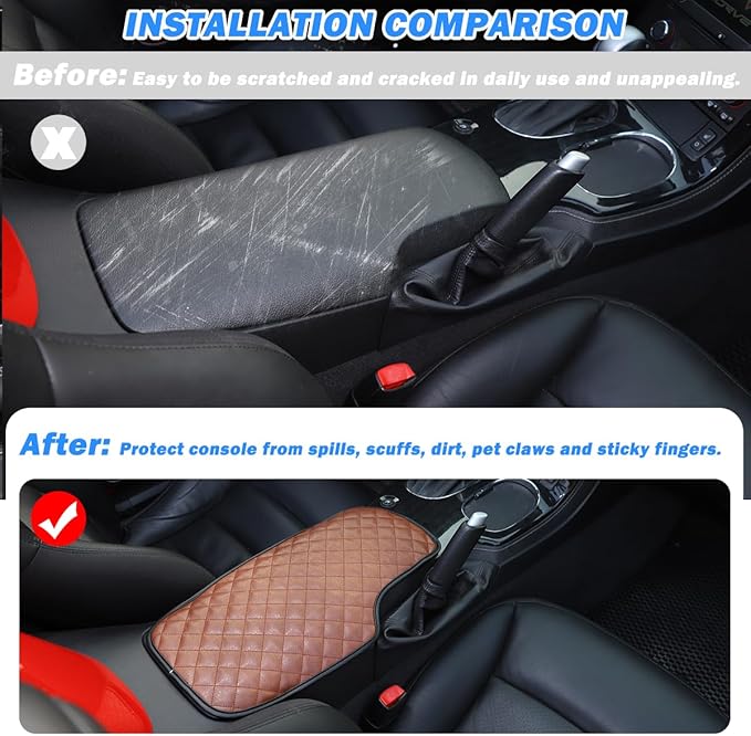 Car Arm Rest Cushion Pad Protector Compatible with Chevrolet Corvette C6 2005-2013 Car Center Armrest Cover,Leather Console lid Protector,Center Console Pad Anti-Scratch Accessories (Brown)
