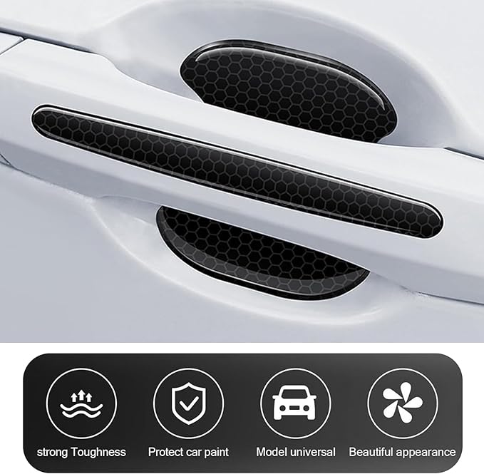 4 Sets Car Door Handle Bowl Sticker, Reflective Car Door Handle Scratch Protector, Self-Adhesive Door Decor Decal, Universal for Cars, SUVs, Trucks