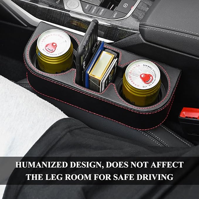 Car Cup Holder Gap Filler Organizer, Multifunctional Auto Front Console Gap Filler with Cup Holder, Leather Extra Cup Holder Storage Box for Car Truck SUV, Car Accessories (Black/Plastic)