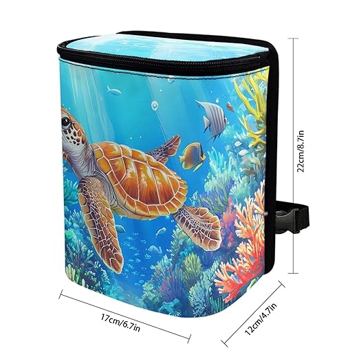 Talayituse Turtle Fish Water Plants Print Car Trash Can with Lid, Leak Proof Auto Trash Bag Hanging Vehicle Garbage Can Multipurpose Storage Container for Back Seat Road Trip