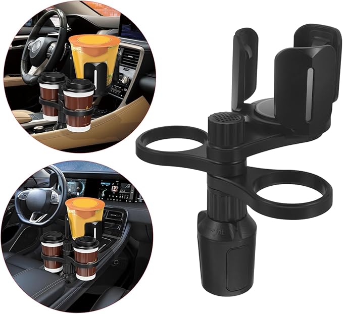 Happyyami Car Cup Holder Expander Tray with Rotatable Large Drink Rack Non Slip Vehicle Mounted Organizer for Meals Snacks and Water Bottles Durable Car Supply Accessory