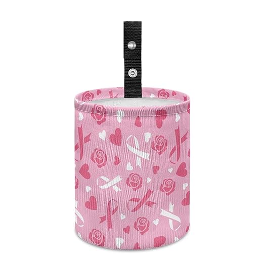 Breast Cancer Pink Ribbon Car Trash Bag, Car Trash Can - Cute, Portable, Collapsible for Back Seat, Floor, or Hanging Headrest Waste Basket