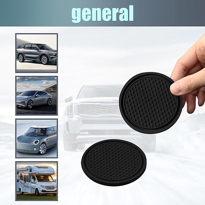 4 PCS Car Center Console Coaster, 2.75" x 0.19" PVC Soft Rubber Concave Convex Honeycomb Anti-Slip Coaster, Multi-Functional Practical Accessory, Compatible with Most Car Models (Black)