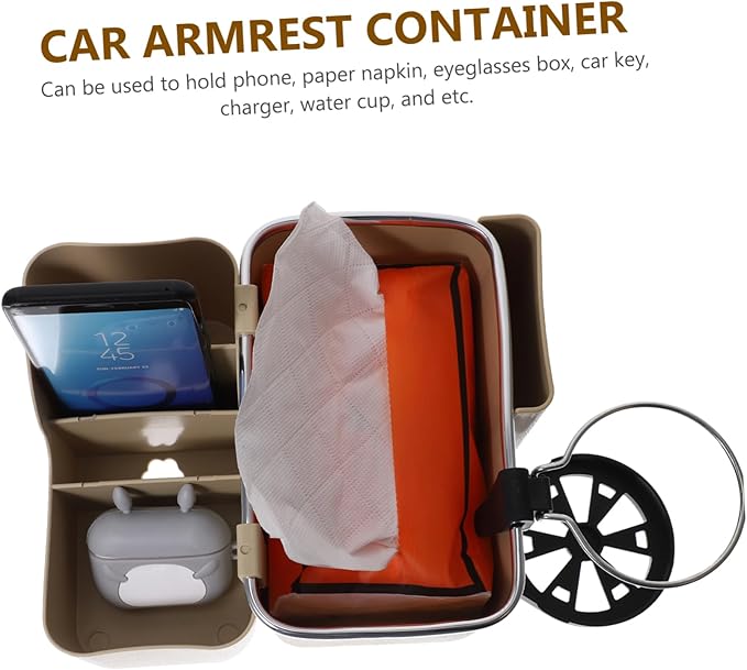 Multipurpose Car Armrest Storage Box Center Console Organizer with Cup Holder Beige Easy Slide Design for Interior Convenient for Sundries Storage