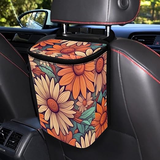 DISNIMO Abstract Groovy Flower Car Trash Can Easy-to-Install Car Accessory Interior, Leak-Proof Car Garbage Can Bin Organizer Storage Bag for The Back Seat of Any Cars, Sedans, SUVs & Trucks