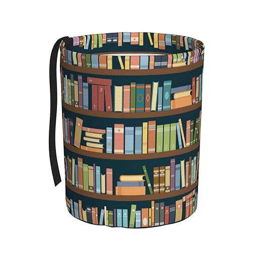 KXWQTRDD Car Garbage Bag Bookshelves Full of Books Mini Car Trash Bin Portable Collapsible Waterproof Rubbish Bag for Car Accessories Back Front Seat Cup Holder