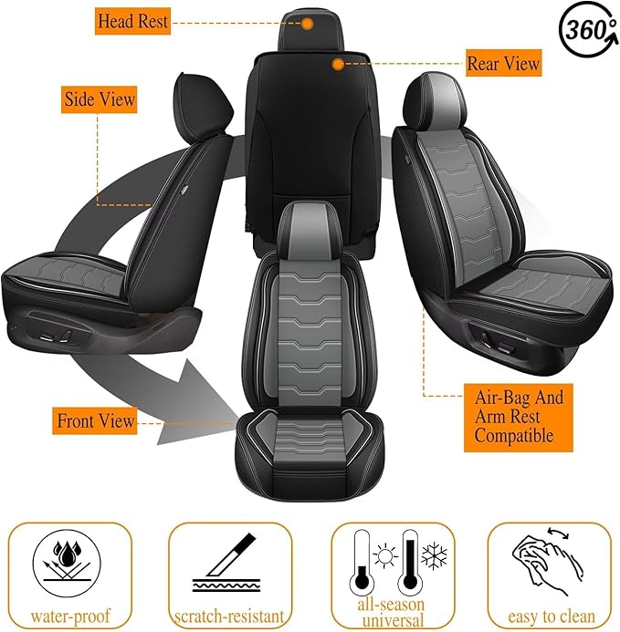 DISUTOGO Seat Covers Fit for Xterra 2000-2015 Seat Covers Full Set Car Seat Covers Faux Leather Breathable Waterproof Car Seat Protector (5 Seats, Black&Grey)