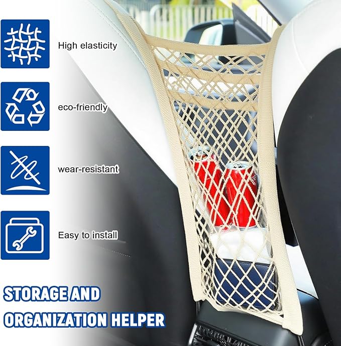 3-Layer Car Mesh Organizer,Seat Back Net Bag Organizer,Stretchable Pet Barrier Dog Car Net Barrier&Storage Bag of Backseat Pet Kids,Cargo Tissue Handbag Purse Holder,Driver Storage Netting Pouch