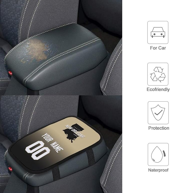 Custom Football Car Armrest Covers Universal Auto Center Console Pad Car handrail Box Cushion Personalized Add Name & Number Fans Gift Fit Suit for SUV Truck Sedan Van