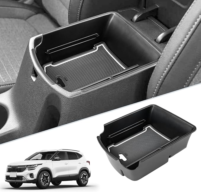 SKTU for 2021-2024 2025 2026 Kia Seltos Center Console Organizer 2024 2025 2026 Seltos Accessories Insert ABS Materials Tray 2025 Seltos Armrest Box Glove Secondary Storage Box with Coin and USB Hole