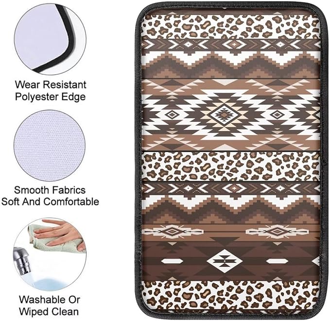 Tribal Aztec Center Console Cover Easy to Install Car Armrest Cushion Protector Protect from Pet Claws Soft Universal Fit for Vehicles,Cars,Suvs,Vans,Sedans