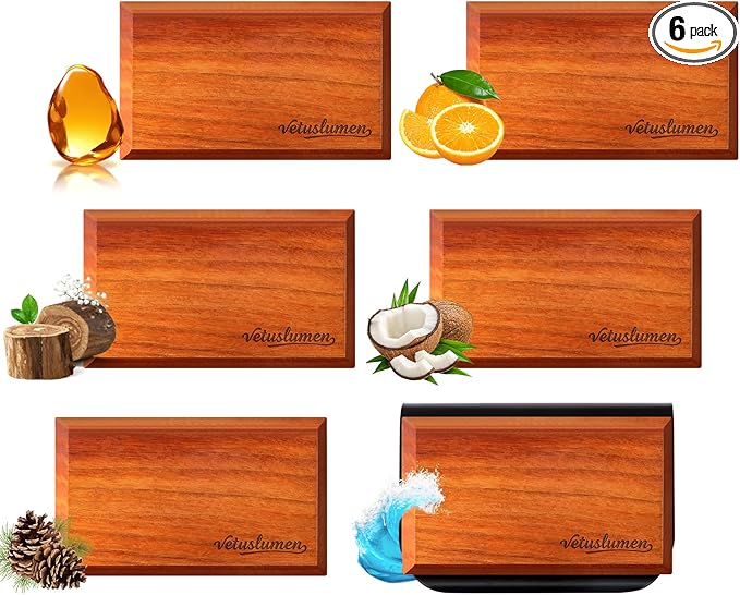 Vetuslumen Car Air Freshener - 3 Pack (Amber-Teak-Pine) Wooden Air Freshener, Natural Essential Oil Scents - Metal Clip Included