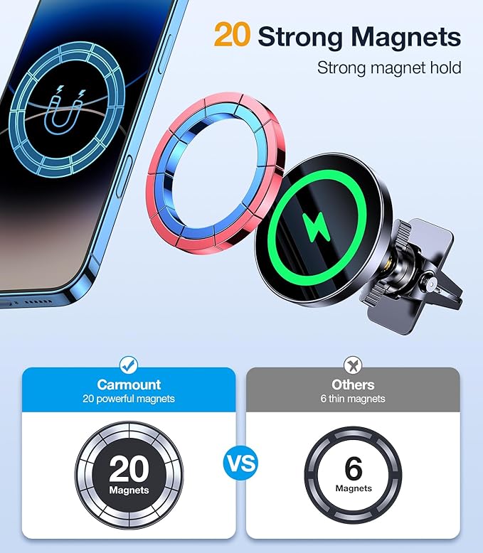 for MagSafe Car Mount Charger【100% Compatible 】carmount 2.0 Magnietic Phone Holders for Your Car Cell Phone Mount for Car Air Vent Dashboard Wireless Car Charger for iPhone 17 16 15 14 13