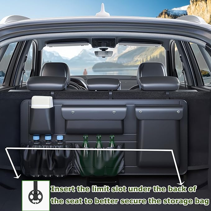 Car Trunk Organizer, Collapsible Hanging Cargo Storage Bag with 5 Pockets, Durable Foldable Backseat Organizer for SUV, Truck, MPV, Sedan