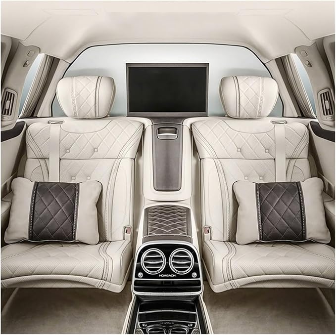 Luxury NAPPA Headrest Compatible For Mercedes Maybach S-Class Leather Lumbar Pillows Car Neck Travel Seat Cushion Support Car Accessories(Beige black Maybac)