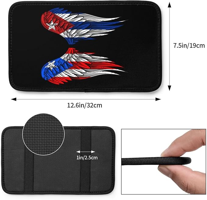 Auto Center Console Pad Puerto Rico Porto Rico Puerto Rican and Cuba Cuban Flag Wings Car Armrest Cover Armrest Seat Handrail Box Cover Cushion Universal Decoration Protector Accessories