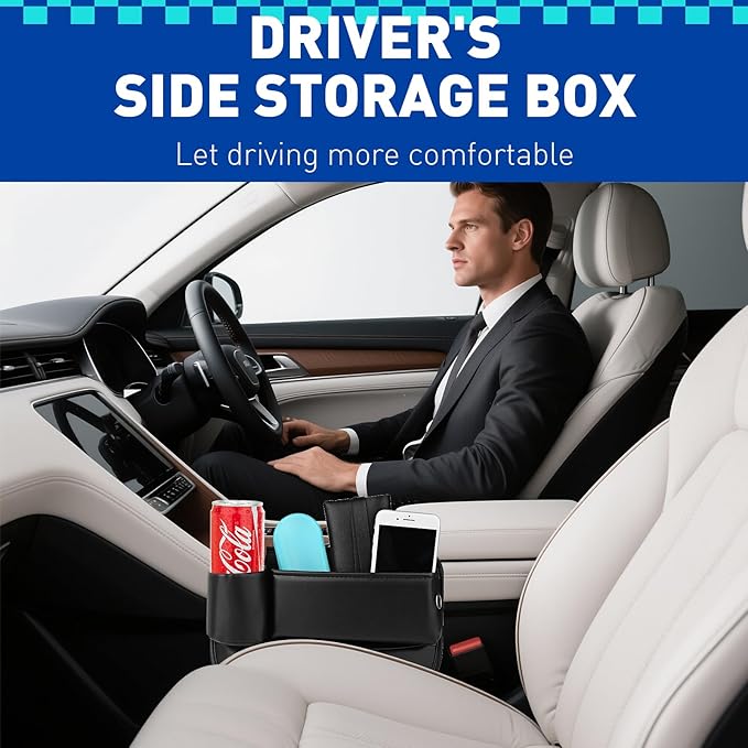 Car Seat Gap Filler Organizer, Universal PU Leather Car Seat Organizer with Cup Holder, Seat Gap Filler Storage Bag for Glasses, Phones, Keys, Cards and Small Items