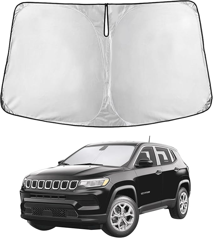 EcoNour Windshield Sun Shade Compatible for Jeep Compass 2017–2025 | SUV Front Window Sunshade | Foldable Sun Visor Protector | UV & Heat Blocking | Keeps Interior Cooler