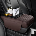 Car Center Console Cover for Lucid Gravity – 5-in-1 Leather Armrest Cushion Pad with 2 Storage Bags, Holds Cups, Phone, Tissues, Car Interior Accessory,B Brown