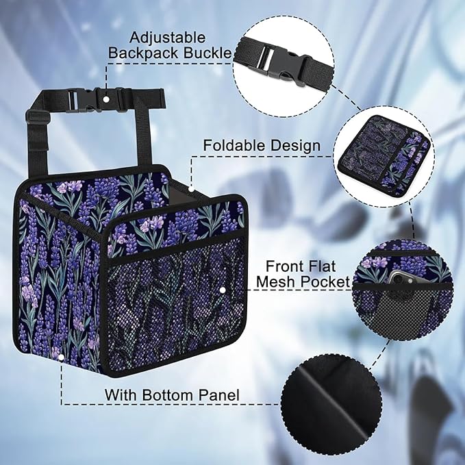 Lavenders Purple Dark Car Backseat Organizer PU Leather Automotive Back Seat Storage Bag Universal Hanging Garbage Box Travel Accessories Foldable